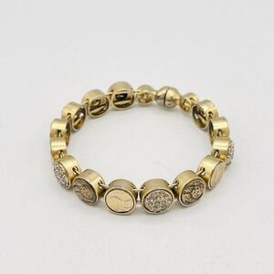 Chicos Bangle Bracelet Gold Magnetic Clasp Coin Pave Crystals Cuff